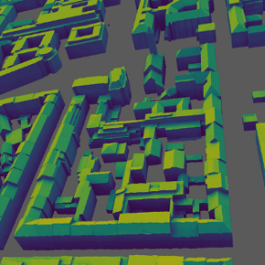 Screenshot of one Tile of 3D Buildings from Munich. The whole dataset of simulation results for the city of Munich can be found on zenodo.